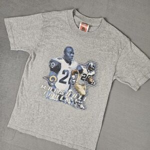 VINTAGE‎ St. Louis Rams Marshall Faulk T-Shirt Youth Medium Gray Graphic NFL